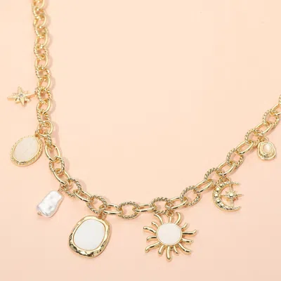 Fashnzfab Celestial Charm Station Chunky Chain Necklace In Gold