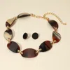 Fashnzfab Celluloid Acetate Abstract Printed Bold Oval Link Statement Necklace In Brown