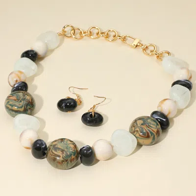 Fashnzfab Celluloid Acetate Abstract Printed Chunky Pebble Link Statement Necklace In Multi