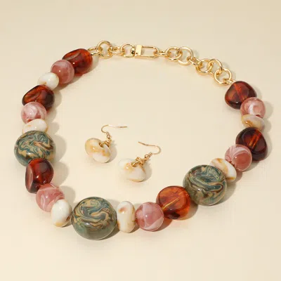 Fashnzfab Celluloid Acetate Abstract Printed Chunky Pebble Link Statement Necklace In Multi