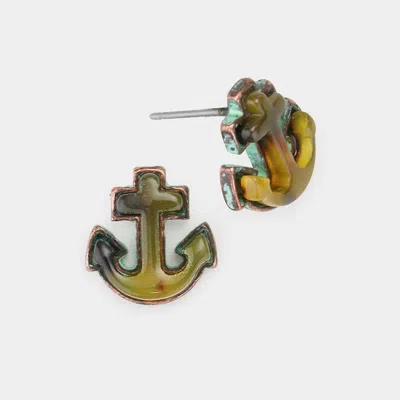 Fashnzfab Celluloid Acetate Anchor Stud Earrings In Multi