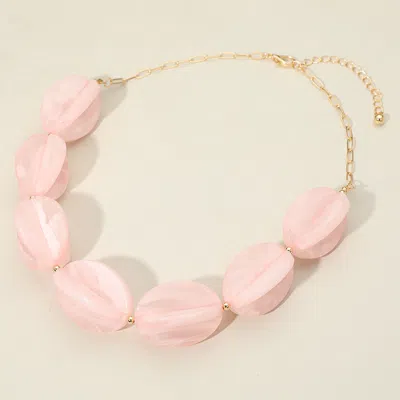 Fashnzfab Celluloid Acetate Bold Geometric Flower Bud Beaded Statement Necklace In Pink