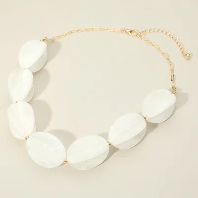 Fashnzfab Celluloid Acetate Bold Geometric Flower Bud Beaded Statement Necklace In White