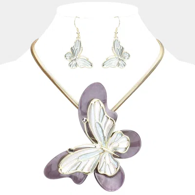 Fashnzfab Celluloid Acetate Colored Metal Butterfly Pendant Necklace In Purple