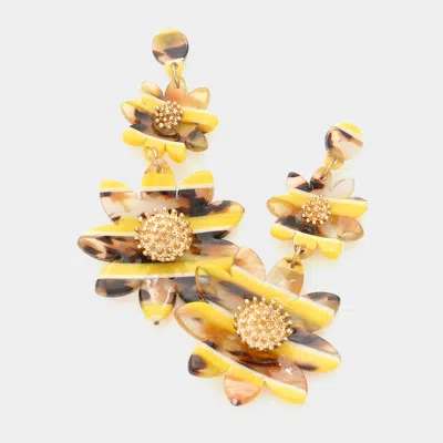 Fashnzfab Celluloid Acetate Double Flower Link Dangle Earrings In Yellow