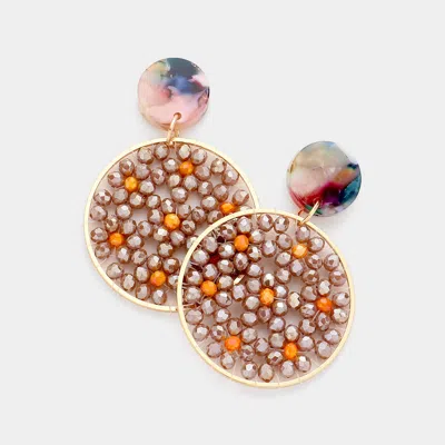 Fashnzfab Celluloid Acetate Faceted Bead Round Link Dangle Earrings - Brown In Multi
