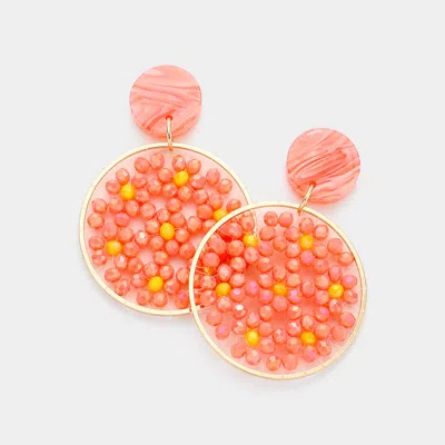Fashnzfab Celluloid Acetate Faceted Bead Round Link Dangle Earrings In Orange
