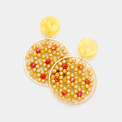 Fashnzfab Celluloid Acetate Faceted Bead Round Link Dangle Earrings In Yellow