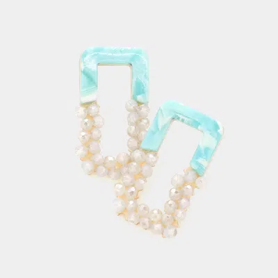 Fashnzfab Celluloid Acetate Faceted Beaded Open Rectangle Earrings In Green
