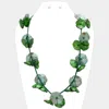 Fashnzfab Celluloid Acetate Flower Beaded Faux Leather Necklace In Green