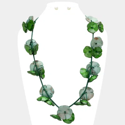 Fashnzfab Celluloid Acetate Flower Beaded Faux Leather Necklace In Green