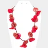 Fashnzfab Celluloid Acetate Flower Beaded Faux Leather Necklace In Red