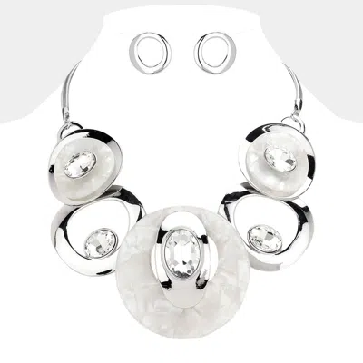 Fashnzfab Celluloid Acetate Glass Stone Metal Statement Necklace In Metallic