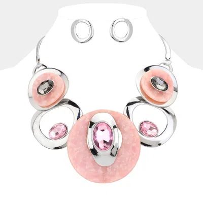 Fashnzfab Celluloid Acetate Glass Stone Metal Statement Necklace In Pink