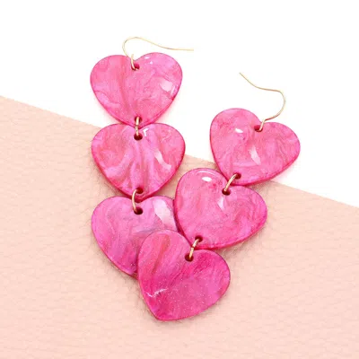 Fashnzfab Celluloid Acetate Heart Link Dropdown Earrings - Pink