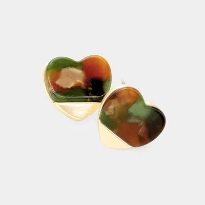 Fashnzfab Celluloid Acetate Heart Stud Earrings In Black