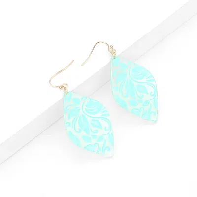 Fashnzfab Celluloid Acetate Leaf Pattern Marquise Dangle Earrings In Green