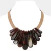 Fashnzfab Celluloid Acetate Marbled Plate Faux Leather Statement Necklace In Brown