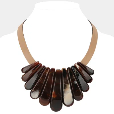 Fashnzfab Celluloid Acetate Marbled Plate Faux Leather Statement Necklace In Brown