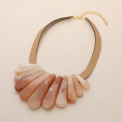 Fashnzfab Celluloid Acetate Marbled Plate Faux Leather Statement Necklace In Gold