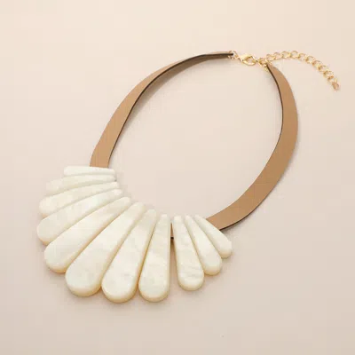 Fashnzfab Celluloid Acetate Marbled Plate Faux Leather Statement Necklace In White
