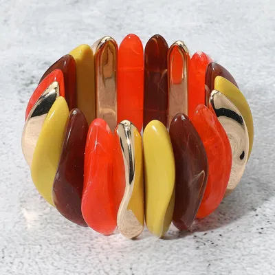 Fashnzfab Celluloid Acetate Metal Abstract Bar Beaded Stretch Bracelet Multi