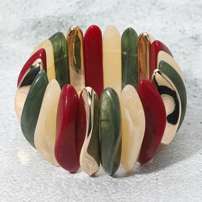 Fashnzfab Celluloid Acetate Metal Abstract Bar Beaded Stretch Bracelet In Multi