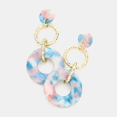 Fashnzfab Celluloid Acetate Open Circle Link Dangle Earrings - Turquoise In Gold