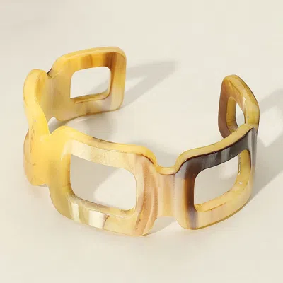 Fashnzfab Celluloid Acetate Open Link Cuff Bracelet White, Yellow In Multi