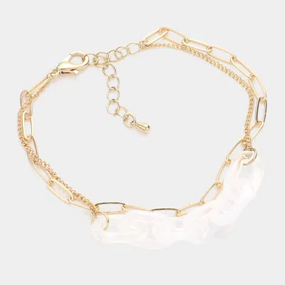 Fashnzfab Celluloid Acetate Open Oval Link Double Layered Bracelet Clear, Gold In Multi