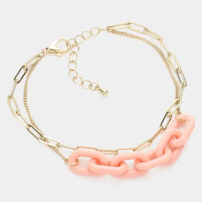 Fashnzfab Celluloid Acetate Open Oval Link Double Layered Bracelet Gold, Pink In Multi