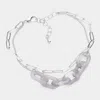 Fashnzfab Celluloid Acetate Open Oval Link Double Layered Bracelet Gray, Rhodium In Metallic