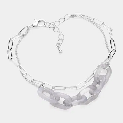 Fashnzfab Celluloid Acetate Open Oval Link Double Layered Bracelet Gray, Rhodium In Metallic