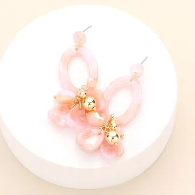 Fashnzfab Celluloid Acetate Open Oval Petal Link Dangle Earrings In Pink