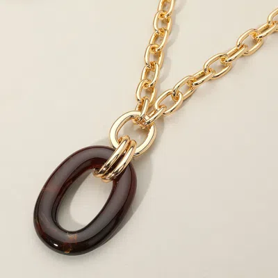 Fashnzfab Celluloid Acetate Oval Ring Pendant Chunky Chain Necklace In Brown