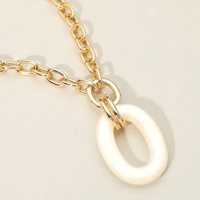 Fashnzfab Celluloid Acetate Oval Ring Pendant Chunky Chain Necklace In Gold