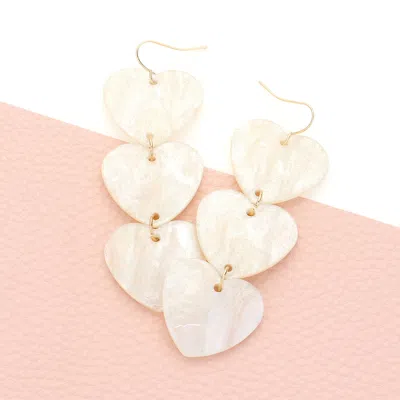 Fashnzfab Celluloid Acetate Pearl Heart Link Dropdown Earrings In White