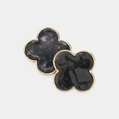 Fashnzfab Celluloid Acetate Quatrefoil Stud Earrings In Black