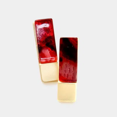 Fashnzfab Celluloid Acetate Rectangle Stud Earrings In Red