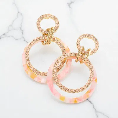 Fashnzfab Celluloid Acetate Rhinestone Embellished Open Circle Link Dangle Earrings In Gold