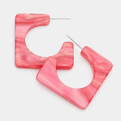 Fashnzfab Celluloid Acetate Square Earrings - Red In Pink