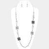 Fashnzfab Celluloid Acetate Square Pointed Beaded Long Necklace In Silver