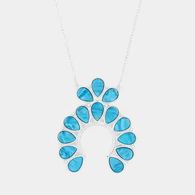 Fashnzfab Celluloid Acetate Teardrop Squash Blossom Pendant Long Necklace In Blue