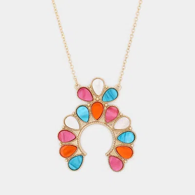 Fashnzfab Celluloid Acetate Teardrop Squash Blossom Pendant Long Necklace In Gold