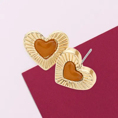 Fashnzfab Celluloid Acetate Tortoise Heart Centered Stud Earrings In Gray