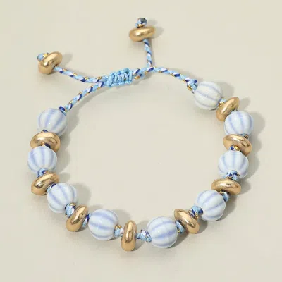 Fashnzfab Ceramic Ball Beaded Adjustable Cinch Pull Tie Bracelet In Blue