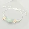 Fashnzfab Ceramic Conch Shell Starfish Beaded Adjustable Cinch Pull Tie Bracelet In Green