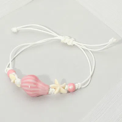 Fashnzfab Ceramic Conch Shell Starfish Beaded Adjustable Cinch Pull Tie Bracelet In Pink