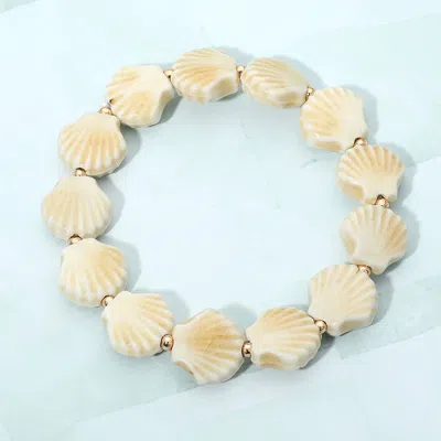 Fashnzfab Ceramic Shell Beaded Stretch Bracelet In White