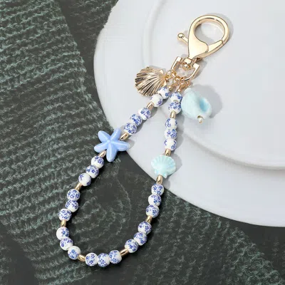 Fashnzfab Ceramic Starfish Seashell Floral Ball Beaded Keychain / Bag Charm In Multi